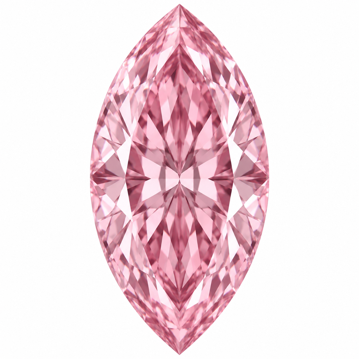 Illustrative head-on render of a marquise pink lab-grown diamond; not a photograph of an individual stone.
