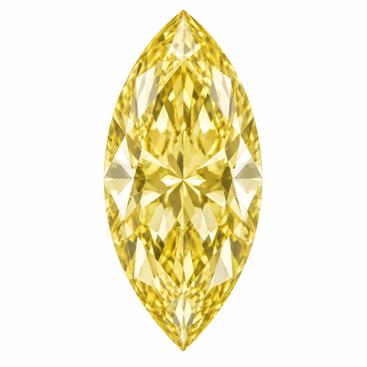 Illustrative head-on render of a marquise yellow lab-grown diamond; not a photograph of an individual stone.