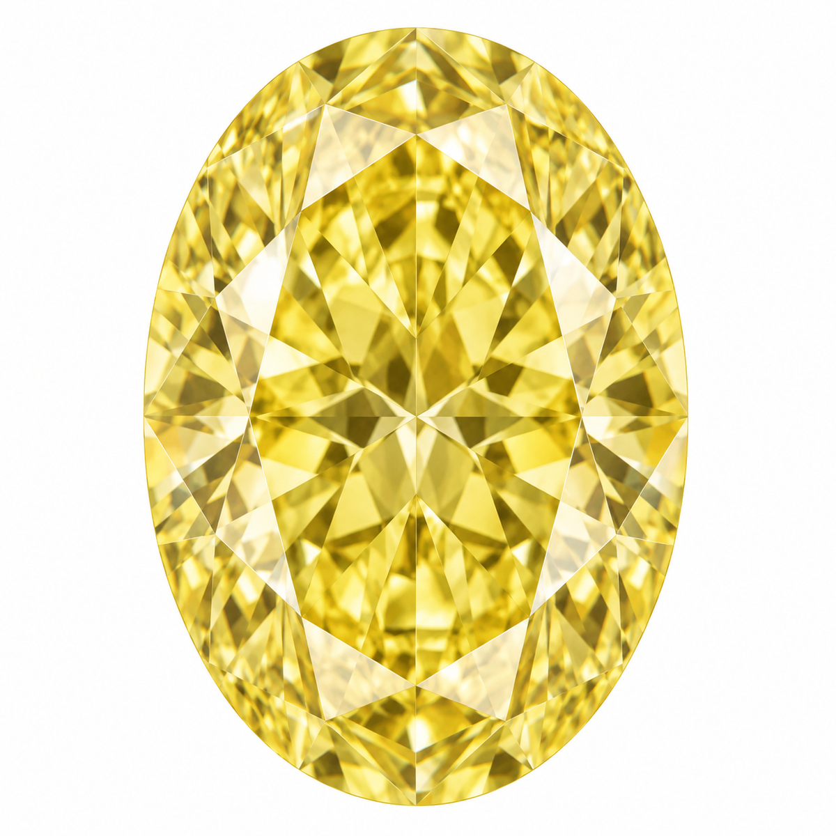 Illustrative head-on render of a oval yellow lab-grown diamond; not a photograph of an individual stone.