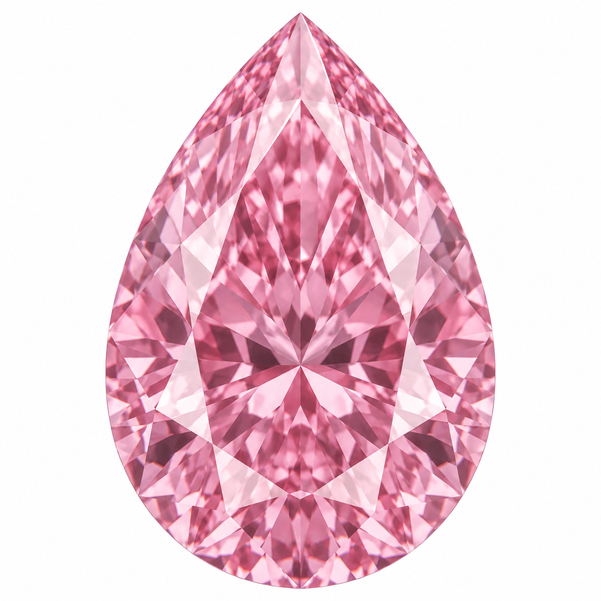 Illustrative head-on render of a pear pink lab-grown diamond; not a photograph of an individual stone.