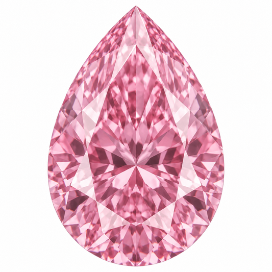 Illustrative head-on render of a pear pink lab-grown diamond; not a photograph of an individual stone.