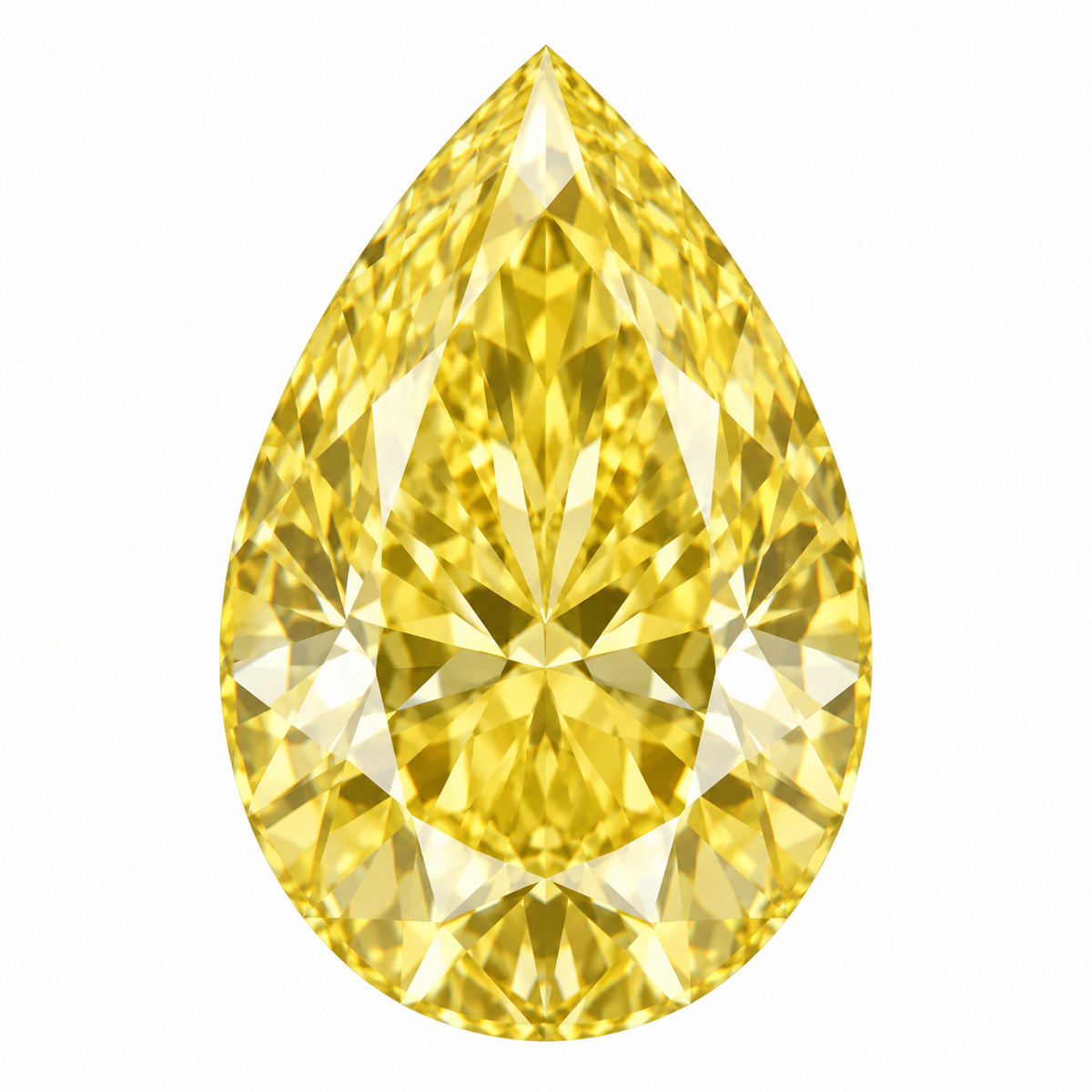 Illustrative head-on render of a pear yellow lab-grown diamond; not a photograph of an individual stone.
