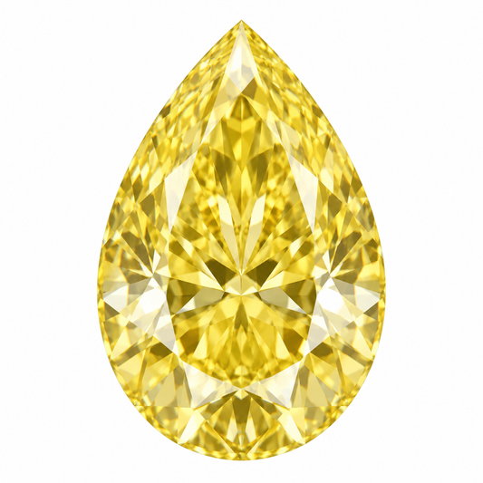 Illustrative head-on render of a pear yellow lab-grown diamond; not a photograph of an individual stone.