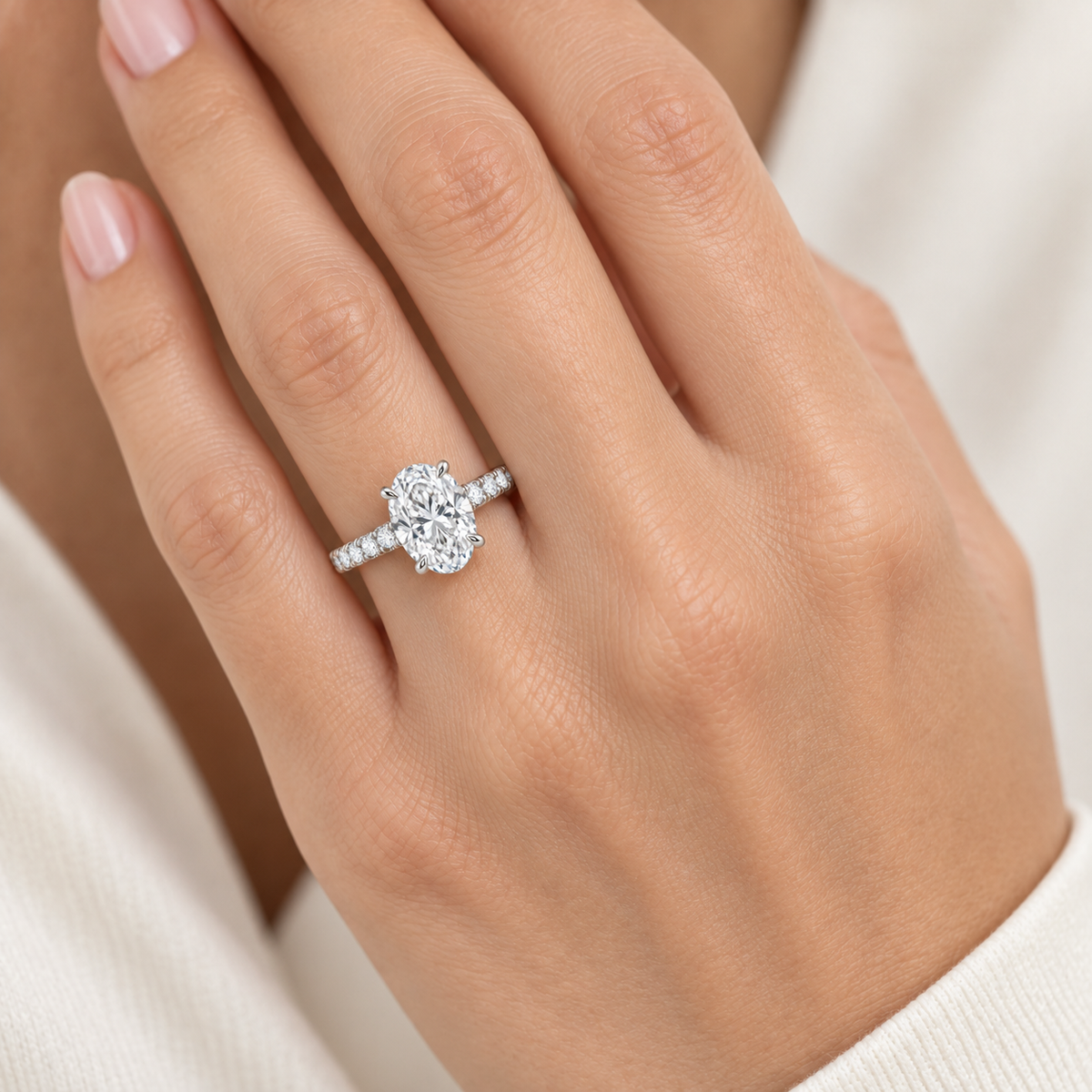 [metal:white-gold] Rosaline Ring Setting — on hand — illustrative design render